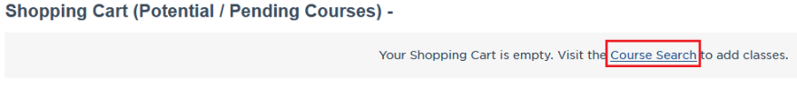Screenshot of Course Search link within the Albert Shopping Cart